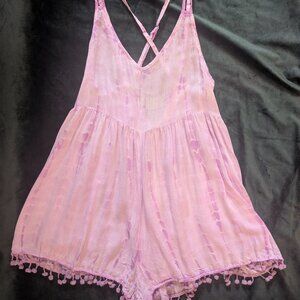 Ava Sky Hawaii lavender Tie-Dye + Pom-Pom Romper
